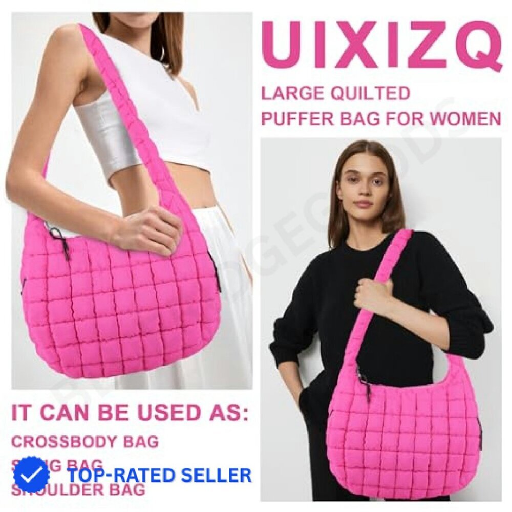 Quilted Puffer Tote Bag Lightweight Nylon Hobo Crossbody Shoulder Purse - Picture 7 of 8